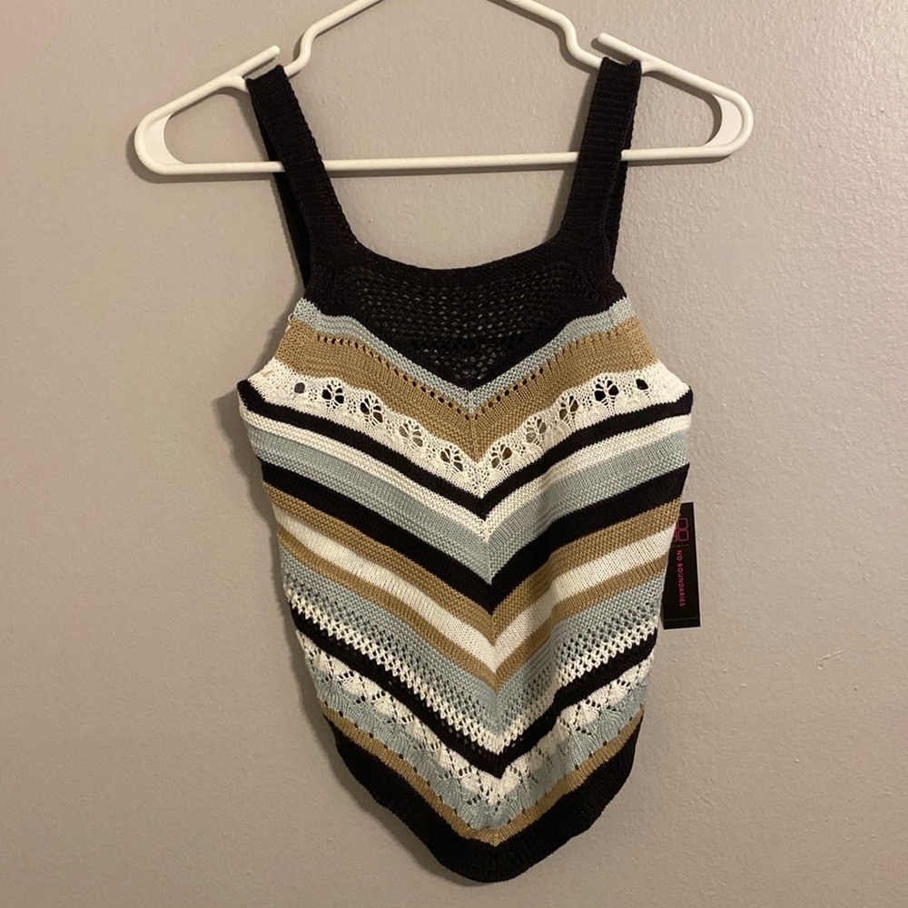 Crochet Blue, Tan, White and Black Tank Top (XS)